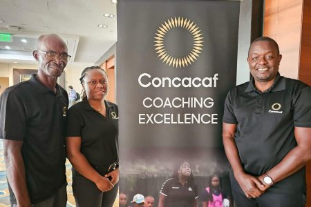 GFF technical officials from left Lyndon France, Akilah Castello, and Bryan Joseph at the conference in Miami, USA
