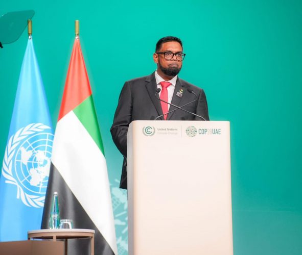 President Irfaan Ali addressing the COP 28 Summit, Dubai, United Arab Emirates 