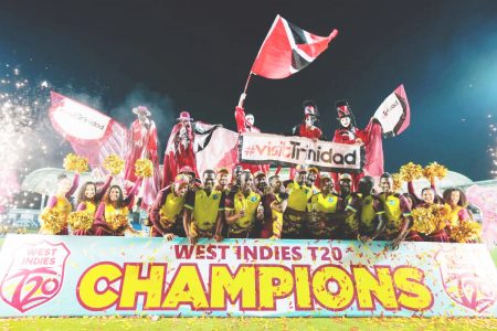 West Indies celebrate their hard-fought 3-2 triumph over the world champions England in the T20 series.