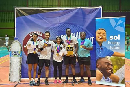 Place winners in the various categories (from L-R Priyanna Ramdhani, Avinash Odit, Mishka Beharry, Akili Haynes  and Tyrese Jeffrey. Missing from the picture is Ambika Ramraj.)