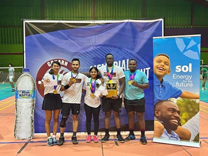 Place winners in the various categories (from L-R Priyanna Ramdhani, Avinash Odit, Mishka Beharry, Akili Haynes  and Tyrese Jeffrey. Missing from the picture is Ambika Ramraj.)