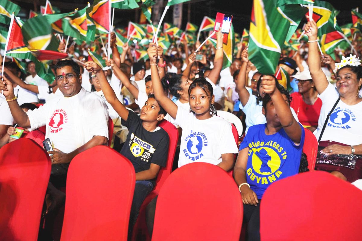 Thousands of Guyanese were at the National Stadium, Providence on Sunday evening for patriotic reflection in defence of this country’s sovereignty and territorial integrity. (Office of the President photo)