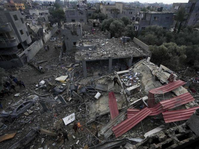 Israel’s army expressed regret over the “harm to uninvolved individuals” in a strike on al-Maghazi. (AP PHOTO)