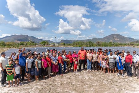 Prime Minister Mark Phillips and residents of Karasabai at the launching of the solar system (Office of the Prime Minister photo)