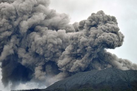 Mount Marapi volcano spews volcanic ash as seen from Nagari Batu Palano in Agam, West Sumatra province, Indonesia, December 4, 2023. Antara Foto/Iggoy el Fitra/Reuters