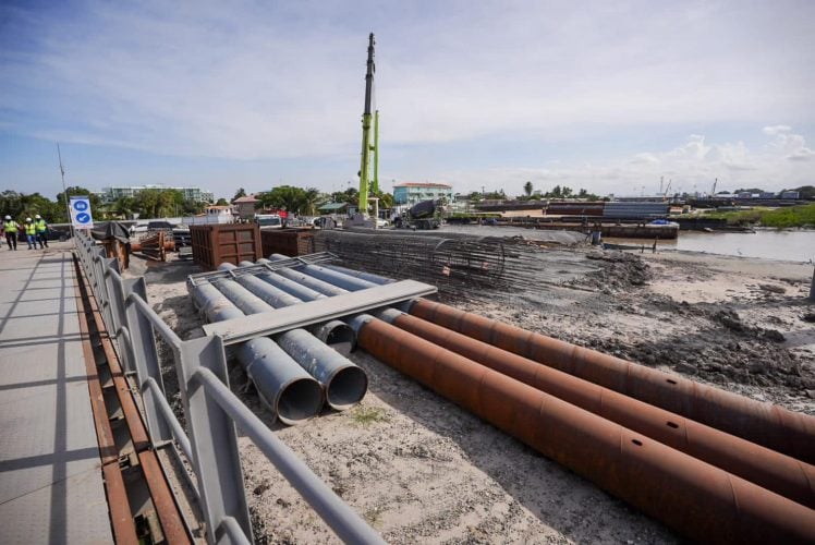 Some of the material mobilised for the new bridge over the Demerara River (Office of the President photo)  