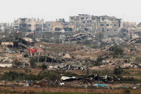 A picture taken from southern Israel near the border with the Gaza Strip on Thursday shows destruction in northern Gaza resulting from weeks of Israeli bombardment. Photo: AFP