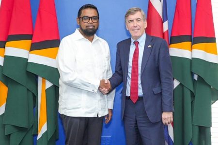 President Irfaan Ali (left) and David Rutley (Office of the President photo)