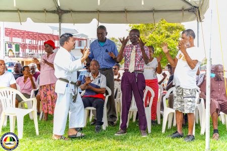 Under a Ministry of Human Services and Social Security initiative, a martial arts exercise led by Sensei Christopher Chavez  was recently held for the elderly. (Ministry of Human Services photo)