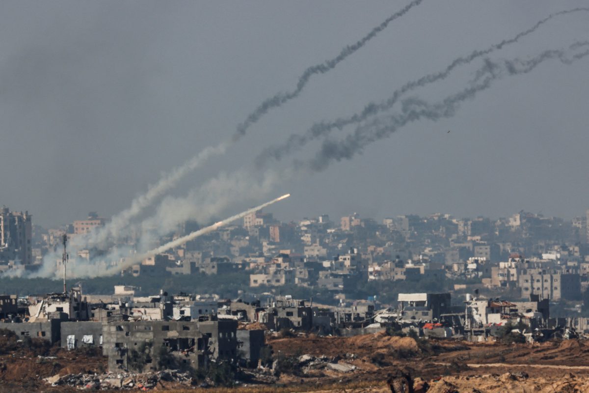 Rockets are launched from the Gaza Strip into Israel, after a temporary truce expired between Israel and the Palestinian Islamist group Hamas, as seen from Israel’s border with Gaza in southern Israel, December 1, 2023. REUTERS/Amir Cohen