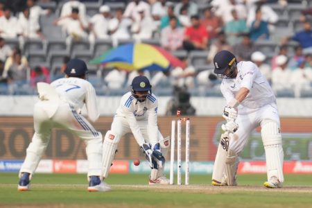 Ben Foakes was bowled for 34 by a delivery which kept low
