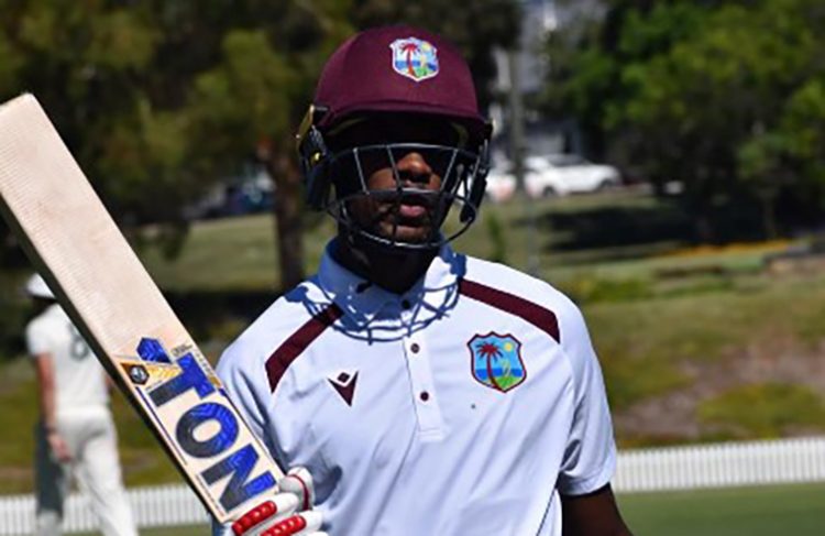  West Indies all-rounder Justin Greaves acknowledging his half-century on Wednesday’s opening day of the three-day tour match
