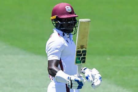  Kirk McKenzie acknowledges his fifty in the opening Test in Adelaide