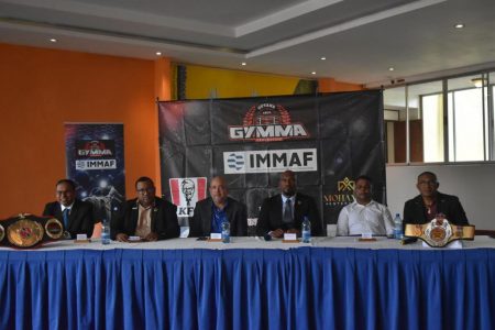 Members of the head table at the launch of the GMMF’s MMA Card slated for March 23.