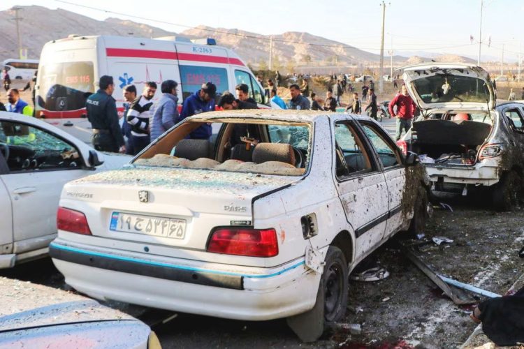 People gather at the scene of explosions during a ceremony held to mark the death of late Iranian General Qassem Soleimani, in Kerman, Iran, January 3, 2024. (Reuters photo)
