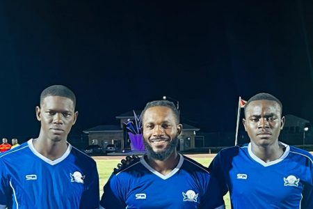 Pouderoyen scorers from left: Casper Evans, Matthew Chidume, and Kenaz Stephens 