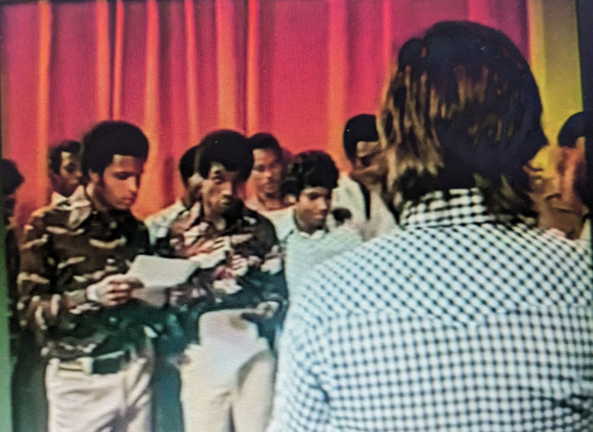 A still shot from the rehearsal of the 1975/76 West Indies team to Australia’s TV commercial for Brut Shampoo taken from YouTube