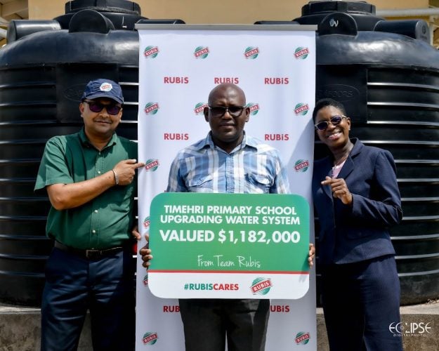 From left are Project spearhead, Rabindranauth Sanichara, RUBIS Aviation Superintendent;  Head Teacher, Ian Cush and Joylyn Johnson, RUBIS Accounts Executive. (RUBIS photo)