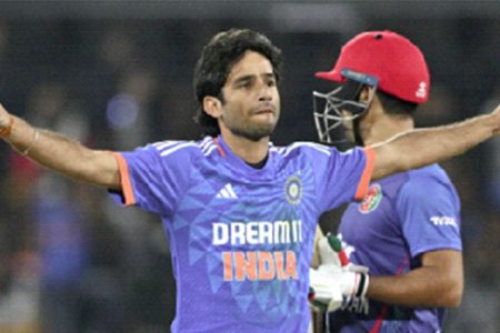 Ravi Bishnoi celebrates India's dramatic victory over Afghanistan