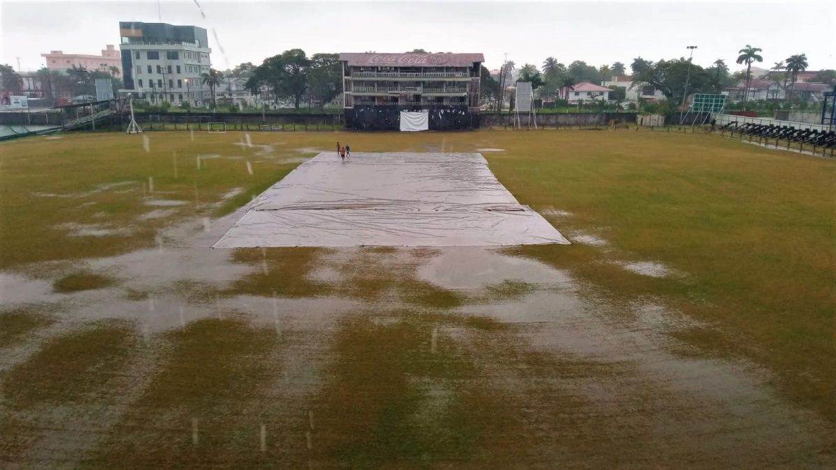 Inclement weather washed out the first day of the Guyana Harpy Eagles practice match at GCC, Bourda
