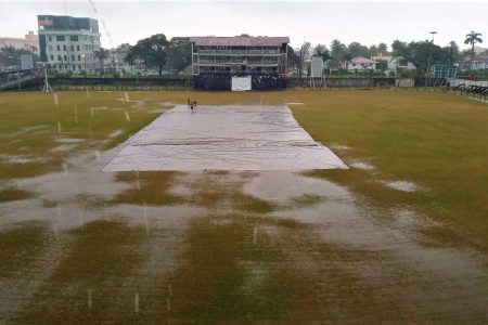 Inclement weather washed out the first day of the Guyana Harpy Eagles practice match at GCC, Bourda
