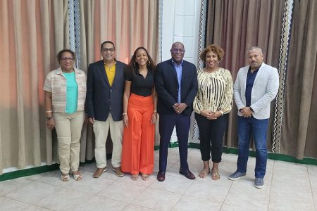 Director of Sport Steve Ninvalle (3rd from right) posing with officials and counterparts from
Suriname and French Guiana following the confirmation of the 2024 IGG