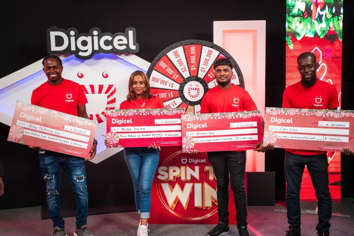 Gameshow 2 Winners (l-r): Troy Cox, Alesha DaSilva, Shazim Baig and Colin Wilson (Digicel photo)
