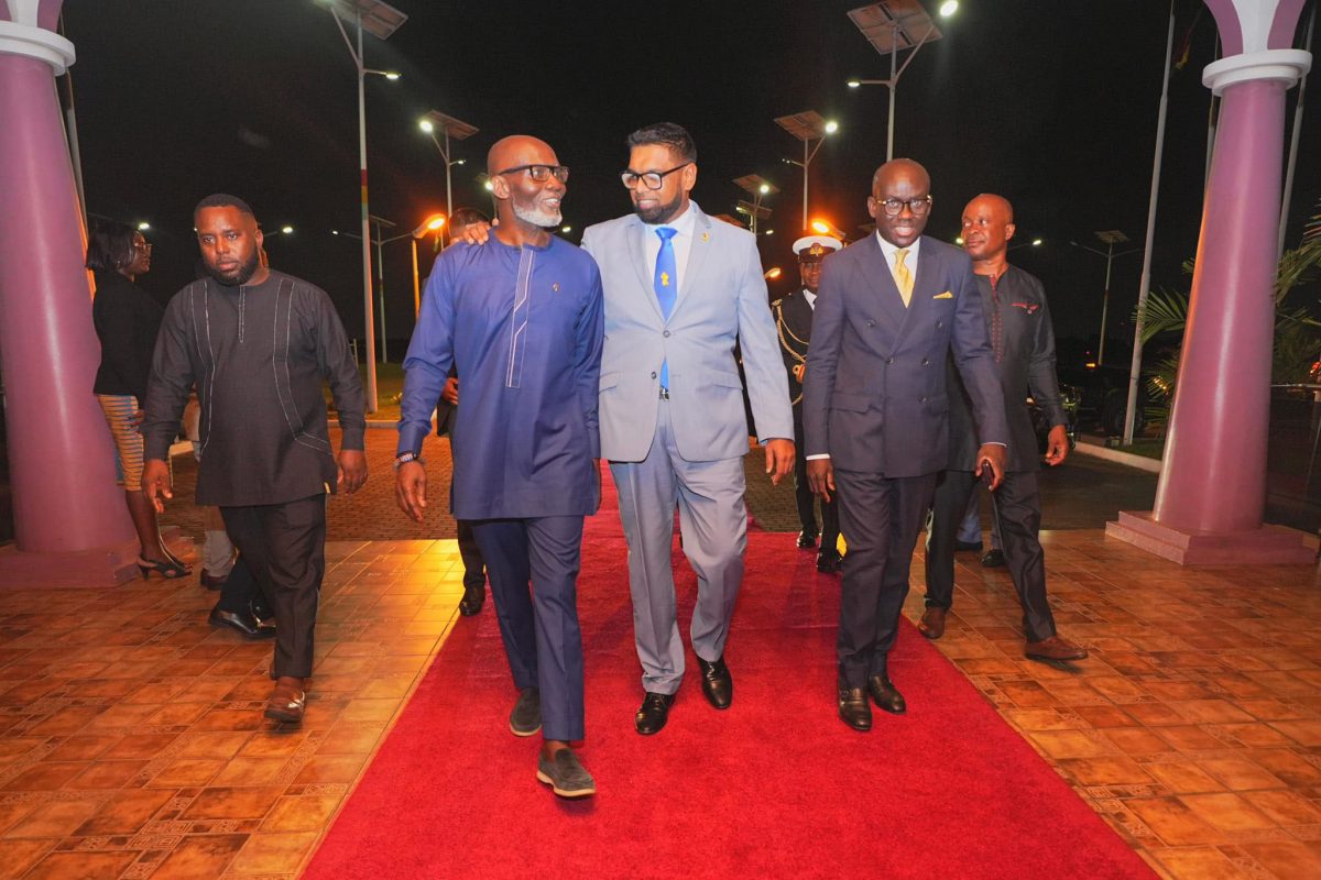 President Irfaan Ali (centre) after arriving in Ghana (Office of the President photo)
