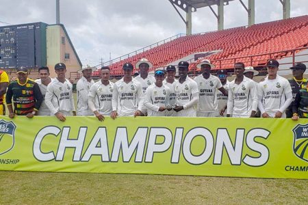 Flashback! The Guyana Harpy Eagles celebrate winning the CWI 4-Day Championship
