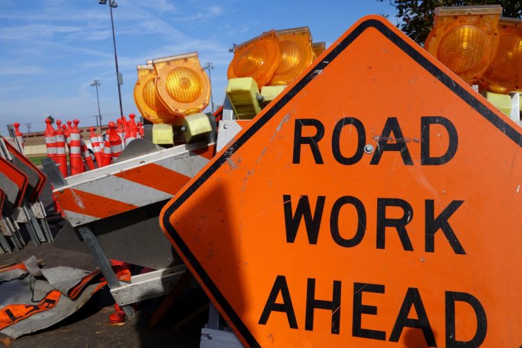 traffic safety roadwork signs and light