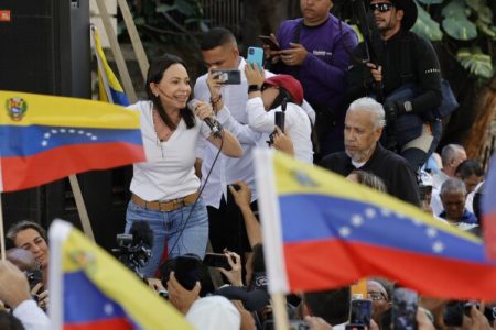 Maria Corina Machado speaking to supporters (AP photo)