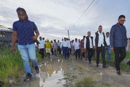 President Irfaan Ali (right) during the visit. (DPI photo)