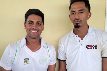 Openers Matthew Nandu (L) and Raymond Perez  stroked brilliant half-centuries to put their side, Savory’s XI in control of the second Guyana Harpy Eagles trial match
