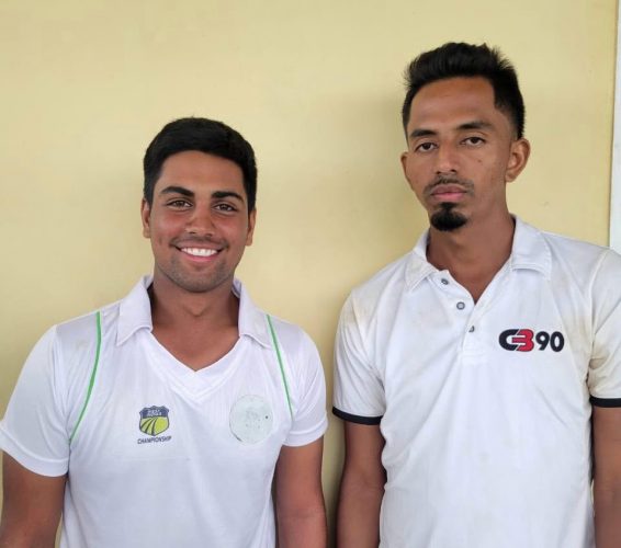 Openers Matthew Nandu (L) and Raymond Perez  stroked brilliant half-centuries to put their side, Savory’s XI in control of the second Guyana Harpy Eagles trial match