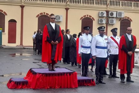 Chancellor of the Judiciary Yonette Cummings (on dais) at the parade 