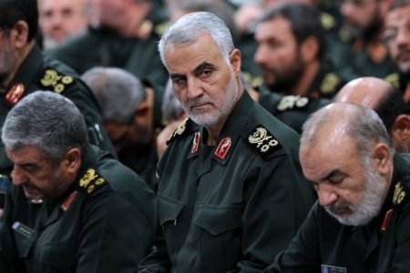 (FILES) A handout picture released on September 18, 2016 by the official website of the Centre for Preserving and Publishing the Works of Iran's supreme leader Ayatollah Ali Khamenei shows late Quds Force commander General Qassem Soleimani (C) attending a meeting of Revolutionary Guard's commanders in Tehran. The Islamic republic's revered commander was killed in January 2020 by a US drone strike in Baghdad along with Iraqi lieutenant Abu Mahdi al-Muhandis. - RESTRICTED TO EDITORIAL USE - MANDATORY CREDIT "AFP PHOTO / KHAMENEI.IR " - NO MARKETING - NO ADVERTISING CAMPAIGNS - DISTRIBUTED AS A SERVICE TO CLIENTS
(Photo by HO / KHAMENEI.IR / AFP) / RESTRICTED TO EDITORIAL USE - MANDATORY CREDIT "AFP PHOTO / KHAMENEI.IR " - NO MARKETING - NO ADVERTISING CAMPAIGNS - DISTRIBUTED AS A SERVICE TO CLIENTS