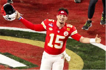       Kansas City Chiefs' Patrick Mahomes celebrates after winning Super Bowl LVIII