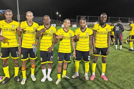 Western Tigers scorers from left: Jermaine Beckles, Anthony Abrams, Randolph Wagner, Chai Williams, Tryon Bobb, and Andrew Murray