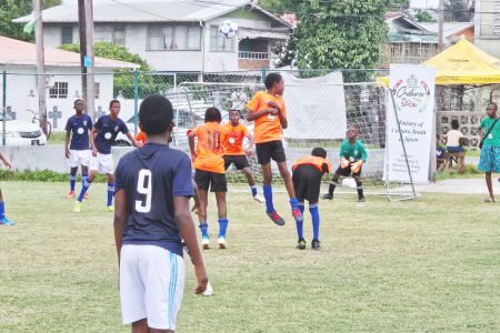 A scene from the Fruta Conquerors and Friendship All-Stars encounter in the semi-final section of the NSC/Ralph Green U11 Football Championship