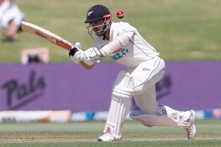 Kane Williamson scores through the leg side as he recorded his second consecutive century against the visitors