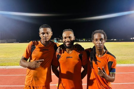 Pouderoyen scorers from left: Kevin Duke, Matthew Chidume, and Dwayne St. Kitts
