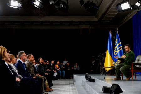 Ukraine’s President Volodymyr Zelenskiy speaks during ‘Ukraine. Year 2024’ conference, amid Russia’s attack on Ukraine, in Kyiv, Ukraine, February 25, 2024. (Reuters photo)
