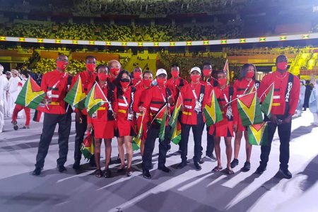 Several members of the Guyana team at the 2020 Tokyo Olympics opening ceremony. The Paris Games contingent is likely to mirror the previous representation.