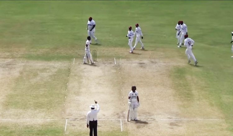 Tagenarine Chanderpaul is dismissed for a duck as he was caught behind off the bowling of Jeremiah Louis.