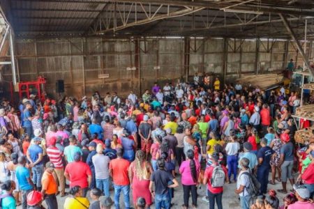 The crowd that gathered at Timehri to listen to the President’s address and outreach (DPI photo)