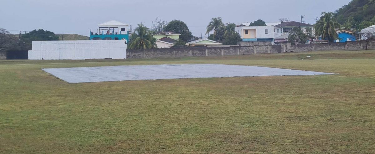 The waterlogged Conaree Cricket Ground which is hosting the Guyana Harpy Eagles vs Trinidad & Tobago Red Force game. (Photo: Cricket 360)