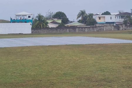 The waterlogged Conaree Cricket Ground which is hosting the Guyana Harpy Eagles vs Trinidad & Tobago Red Force game. (Photo: Cricket 360)