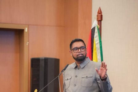 President Irfaan Ali speaking at the conference opening (Office of the President photo)