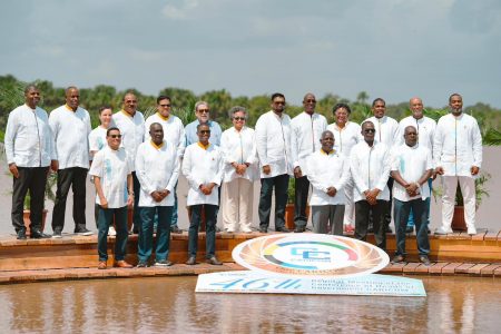 CARICOM Heads of Government and senior officials attended a retreat yesterday at the Splashmins Resort on the Linden-Soesdyke Highway. (Office of the President photo)