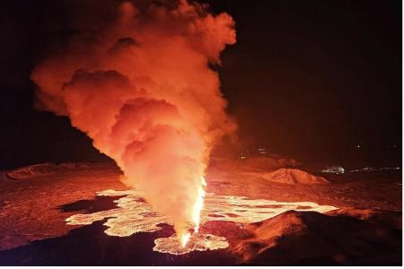 A new volcanic eruption on the outskirts of the evacuated town of Grindavik, western Iceland on Thursday.AFP - Getty Images